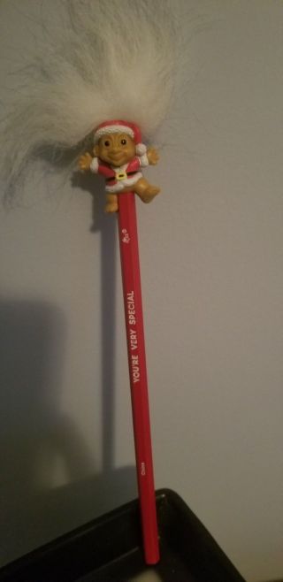 Vintage Russ Christmas Santa Troll Pencil Topper 1 1/2 " And Pencil