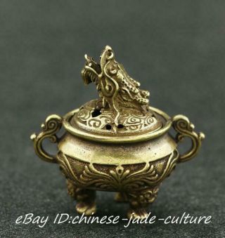 Old China Bronze Copper Hand Carving Dragon Lion Head Small Incene Burner Censer