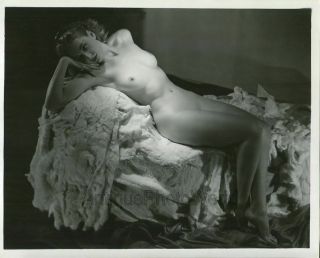 Seductive Nude Woman Posing On Fur Antique Art Photo