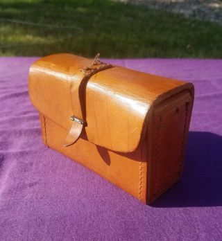 Antique Leather Pouch Ammo Cartridge Case Handmade Tan 5 " X 2 " X 3.  5 "