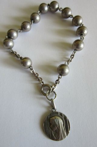 Antique Jewelry French Art Deco Sterling Silver Holy Mary Rosary Charm Bracelet