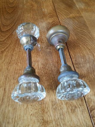 Vintage Clear Glass Door Knob Handles With Spindles (qty 2)