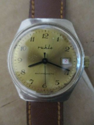 vintage hand wind Ruhla men ' s watch made in GDR East Germany 2