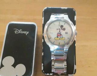 Vintage Walt Disney Co Watch MICKEY MOUSE Silver Tone Men’s Watch 2