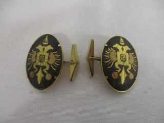 Vintage Damascene Mens Cuff Links With Double Eagle Head 1 1/4 "