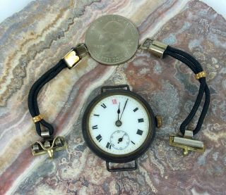 Antique Swiss Wire Lug Watch Gun Metal Case Porcelain Dial As - Is Parts,  Repair