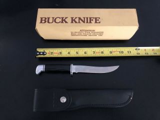 Buck Knife - Fixed Blade With Black Leather Sheath,  6” Straight Edge.