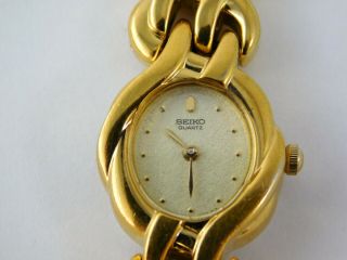 Vintage Seiko Womens Wrist Watch Gold Plated Stainless Steel Model 4n00 - 5660