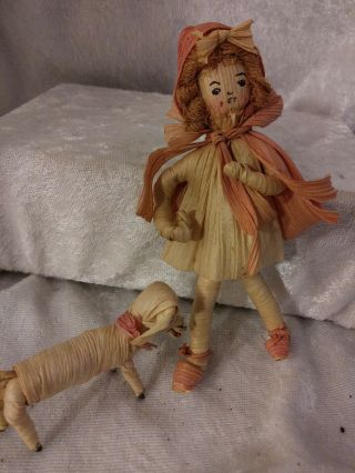 Vintage Corn Husk Doll,  Sheep Little Red Riding Hood