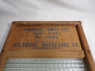 Vintage CRYSTAL CASCADE Columbus Washboard Co.  Wood/Glass No.  2080 Standard Size 2