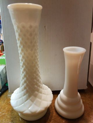 2 Vintage Randall Antique Milk Glass And Hobnail White Vases