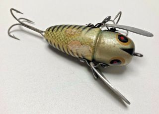 Vintage HEDDRON Crazy Crawler Silver Shore Minnow Wooden Lure Red Eyes 2