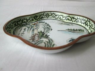 Small chinese enamelled dish.  Hand painted with calligraphy 2