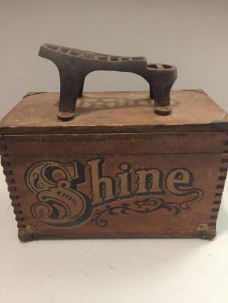 Antique Shoe Shine Box Wood Vintage