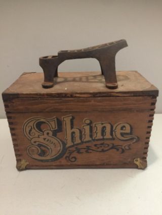 Antique Shoe Shine Box Wood Vintage 3