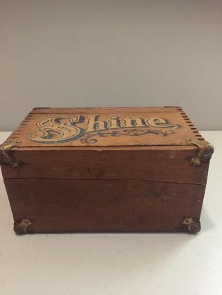 Antique Shoe Shine Box Wood Vintage 6