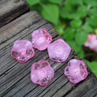 Vtg Pretty Pink Porphyr Flower Glass Button Loose Beads Czech German Bohemian