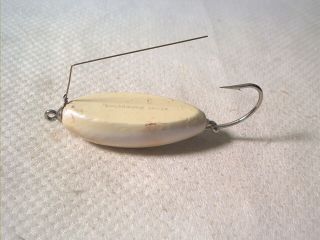Vintage old wood fishing lure Sugarwood Spoon Pearl 3