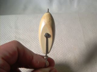 Vintage old wood fishing lure Sugarwood Spoon Pearl 5