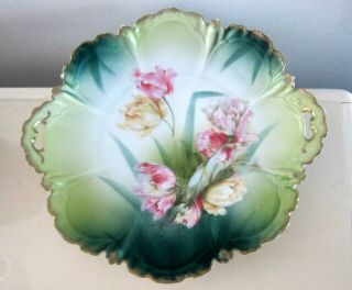 Antique Rs Prussia Hand Painted Tulip Flowers Cake Plate Platter Germany