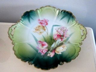 ANTIQUE RS PRUSSIA HAND PAINTED TULIP FLOWERS CAKE PLATE PLATTER GERMANY 4