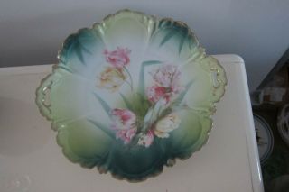 ANTIQUE RS PRUSSIA HAND PAINTED TULIP FLOWERS CAKE PLATE PLATTER GERMANY 5