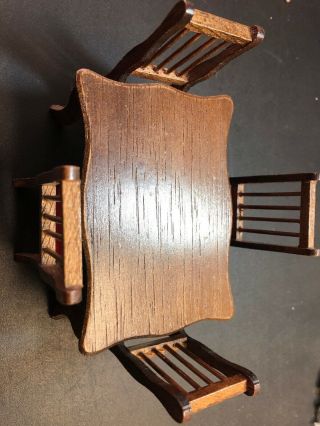 Vintage Dollhouse Miniatures Wood Kitchen Table And Four Chairs