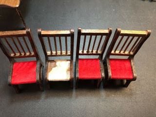 Vintage Dollhouse Miniatures Wood Kitchen Table And Four Chairs 5