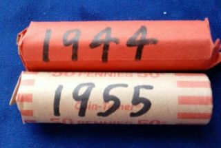 1944 & 1955 Keepsake Rolls Of Lincoln Antique Wheat One Cent Copper Pennies