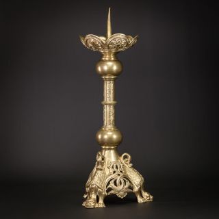 Candlestick Pricket French | Gilt Bronze Candle Holder | Gilded Dragons | 21 "