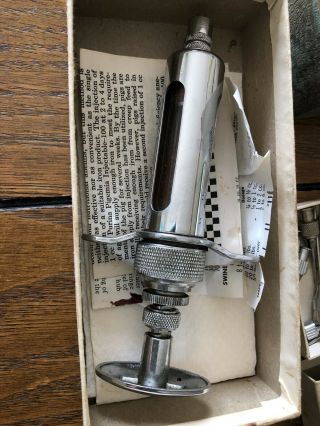 Vintage IDEAL INSTRU Veterinary 10cc Stainless steel syringe & needles In case 5