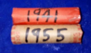 1941 & 1955 Keepsake Rolls Of Lincoln Antique Wheat One Cent Copper Pennies