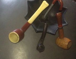 Pipes Vintage Set Of Three Pipes - (1 Wood Pipe) and Umbrella Ashtray Antique 3