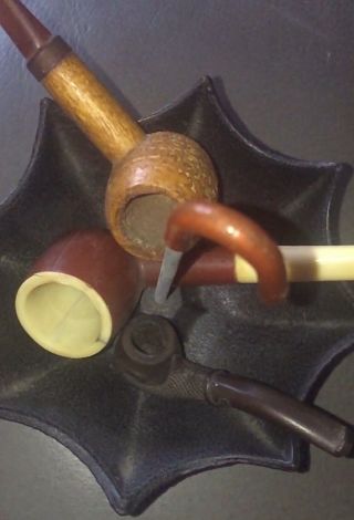 Pipes Vintage Set Of Three Pipes - (1 Wood Pipe) and Umbrella Ashtray Antique 5