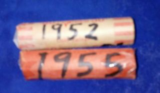 1952 & 1955 Keepsake Rolls Of Lincoln Antique Wheat One Cent Copper Pennies