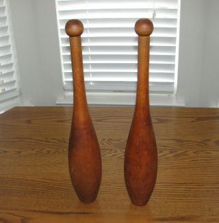 Antique Wood Exercise And Juggling Pins - Indian Clubs 18.  5 ",  1.  5 Lbs Ea