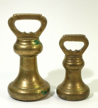 Two Victorian Antique Brass Bell Weights 4lb & 2lb.
