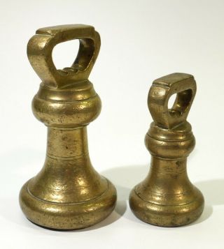 Two Victorian Antique Brass Bell Weights 4lb & 2lb. 3