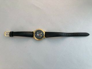 Vintage Pulsar Quartz Disney Mickey Mouse Women ' s Watch with Black Leather Band 2
