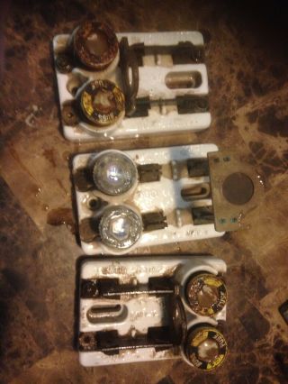 (3) Antique F Ul 30a 125v Porcelain Electrical Double Pole Fused Knife Switches