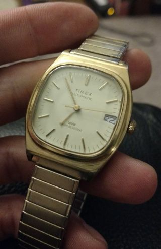 Vintage Timex Automatic Mens Gold Tone Wristwatch