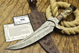 1 - OF - A - KIND RARE CUSTOM HAND FORGED DAMASCUS HUNTING KNIFE | SCRIMSHAW WORK 2