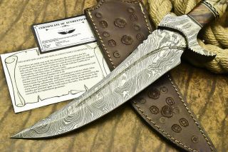 1 - OF - A - KIND RARE CUSTOM HAND FORGED DAMASCUS HUNTING KNIFE | SCRIMSHAW WORK 3