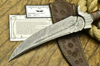 1 - OF - A - KIND RARE CUSTOM HAND FORGED DAMASCUS HUNTING KNIFE | SCRIMSHAW WORK 6