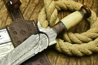 1 - OF - A - KIND RARE CUSTOM HAND FORGED DAMASCUS HUNTING KNIFE | SCRIMSHAW WORK 7