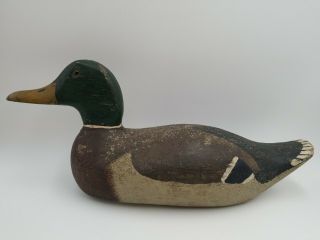 Vintage Hand Carved & Painted Wood Mallard Hen Duck Decoy Signed N