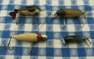 3 Vintage Lures by Creek Chub & a Red/White BassOreno by SouthBend 8