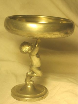 Vintage C Co S Pewter Art Nouveau Metal Figural Baby Sculpture Stand Dish Bowl