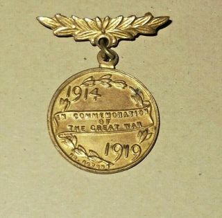 Antique Brass Medallion - In Commemoration of the Great War 1914 - 1919 (WWI) 2