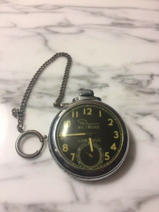 Vintage Ingraham Biltmore Luminous Pocket Watch - With Chain